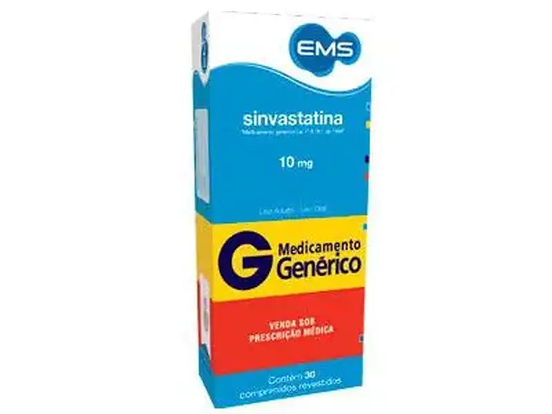 Caixa de sinvastatina de 10 mg da EMS, medicamento genérico com 30 comprimidos revestidos